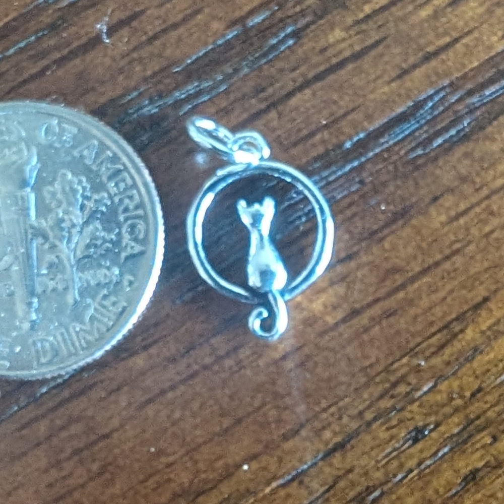 Tiny Sterling Silver Cat Charm Pendant